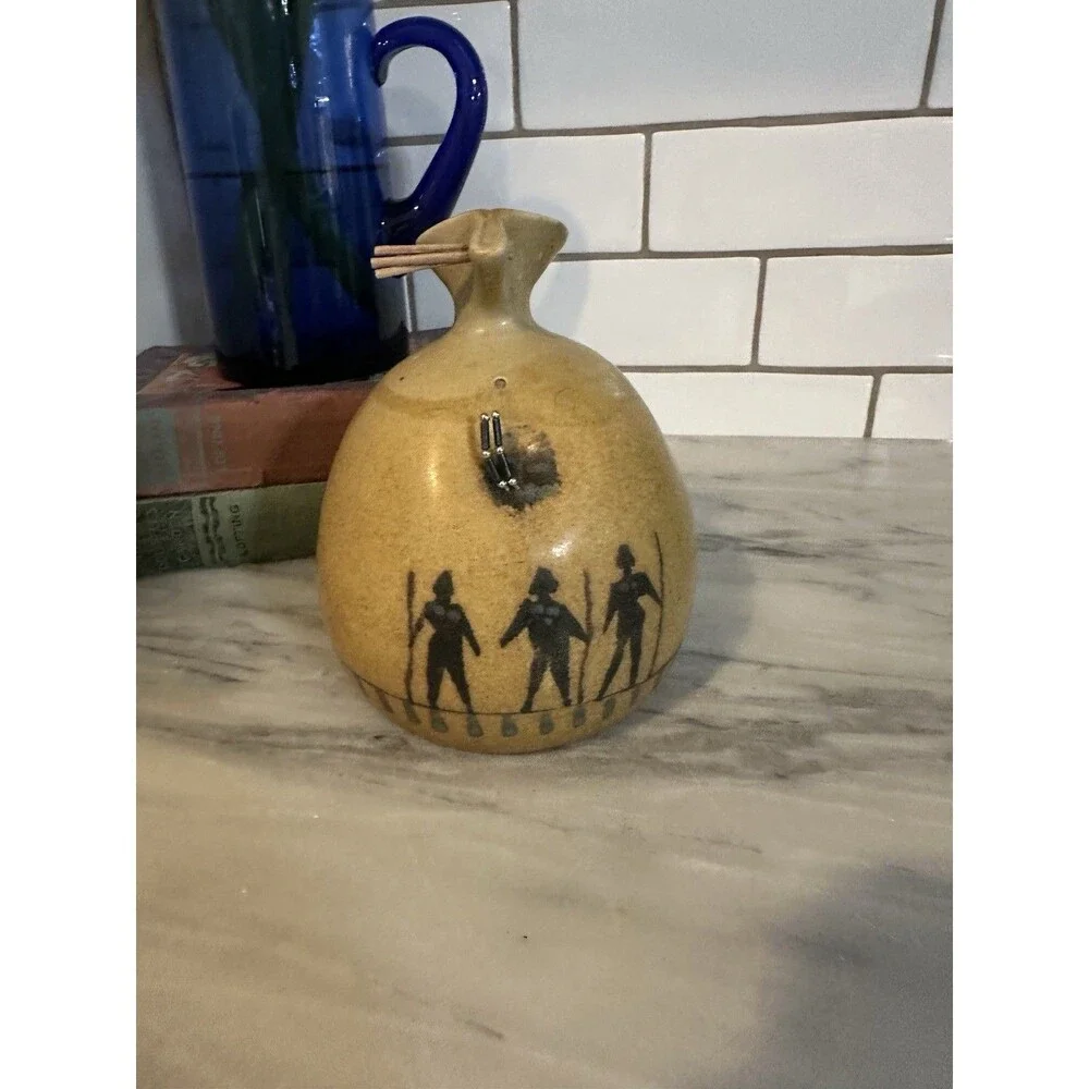 Michael Schlyer Flat Earth Studio Pottery 3 Warriors Vase Vintage Cabincore